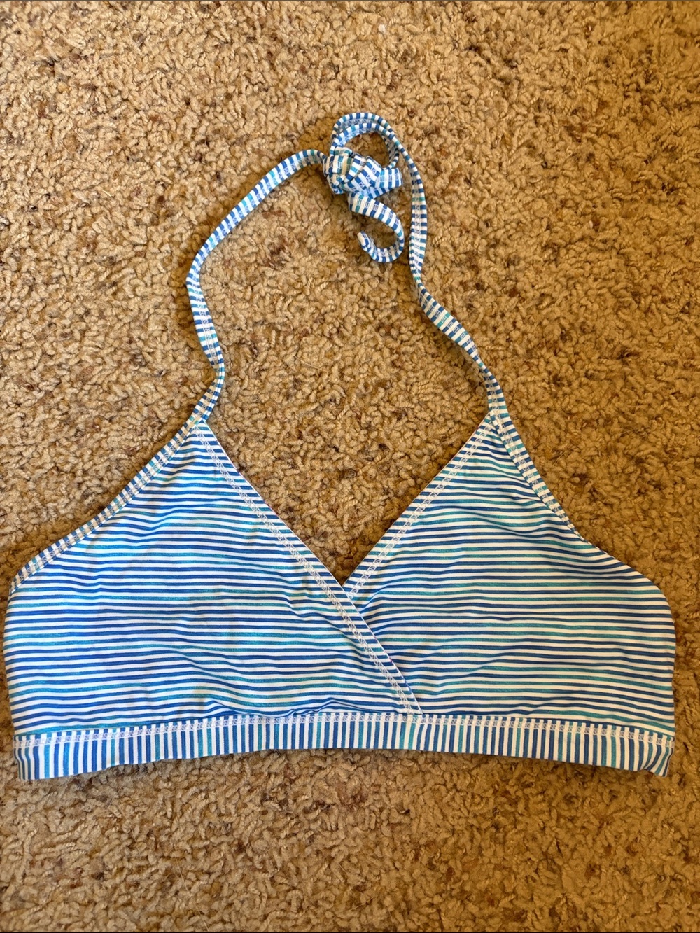 Athleta Girls Blue and White Striped Bikini Top
